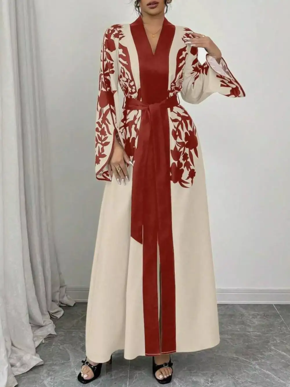 Printed Tie Waist Maxi Dress