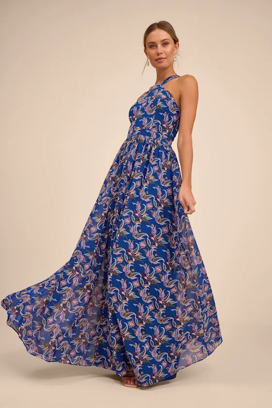 Lilja Blue Floral Print Maxi Dress