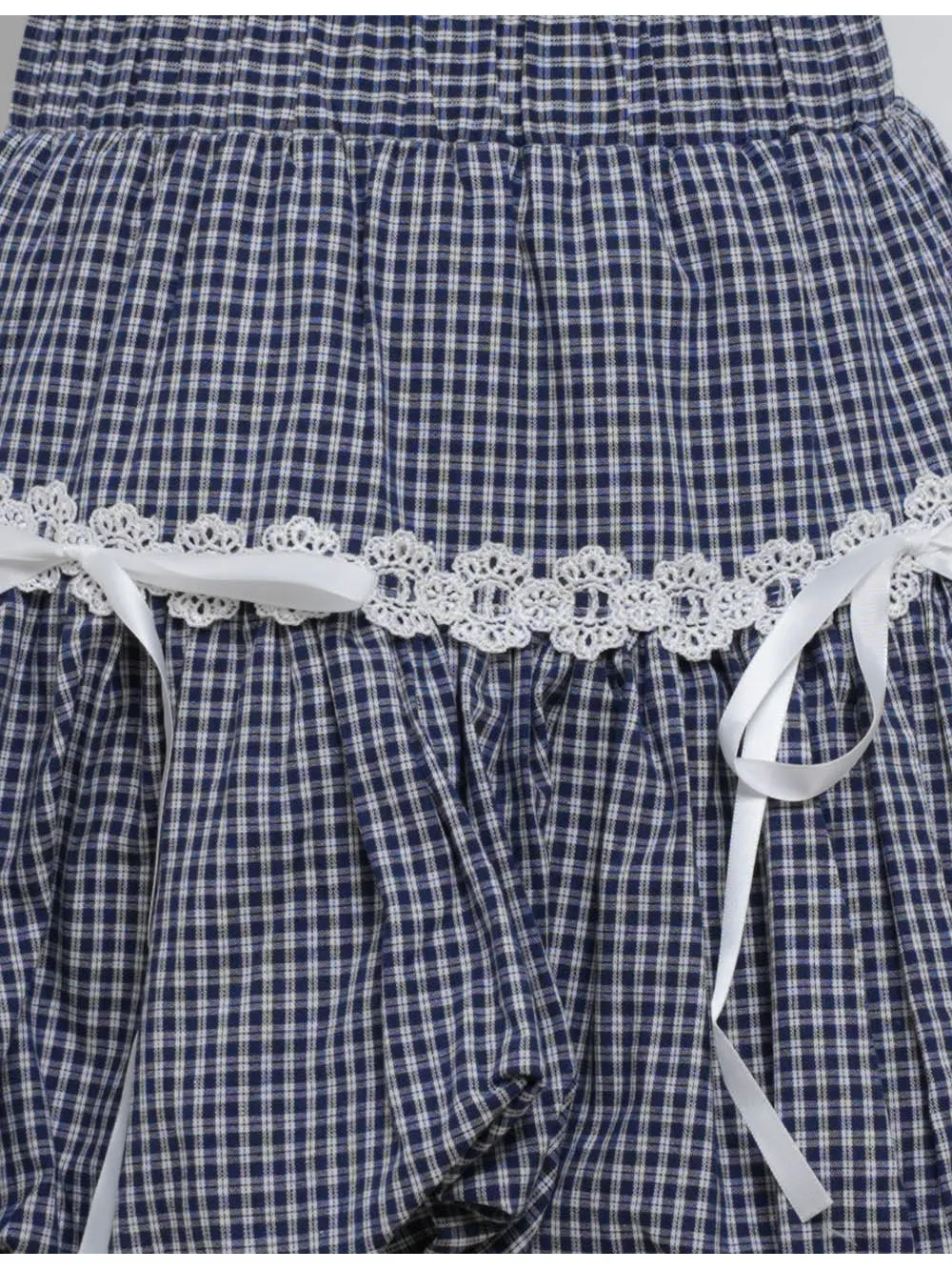 Puffer Checked Bow Lace Panel Mini Skirt