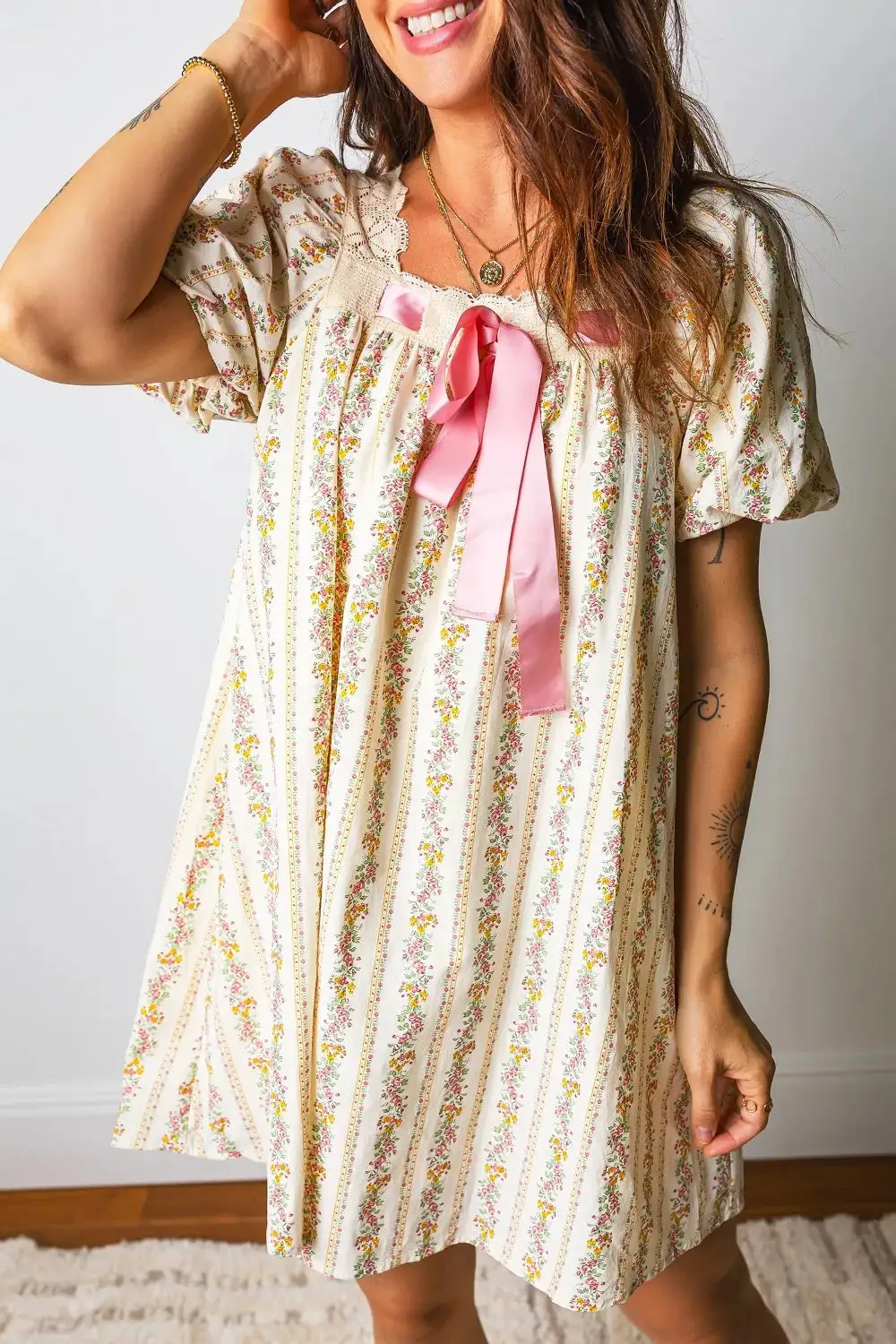 Comfort Fit Floral Printed Ribbed Mini Dress