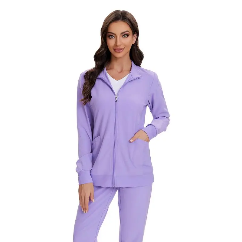 Scrub Jackets for Woman, Zip Front Nurse Jacket, 4-Way Stretch Fabric