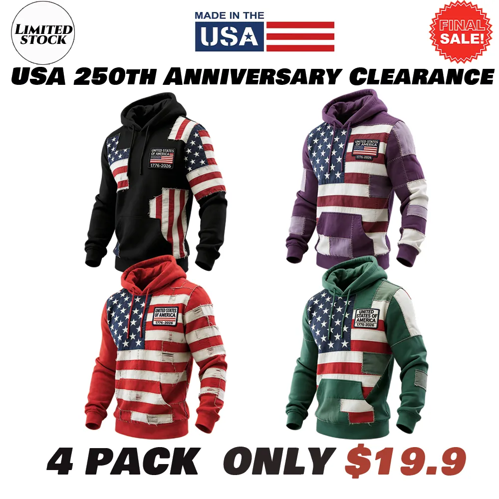 USA 250Th Anniversary ✦ Final Clearance Sale UNITED STATES OF AMERICA Flag Pattern Patchwork Hooded Sweatshirt
