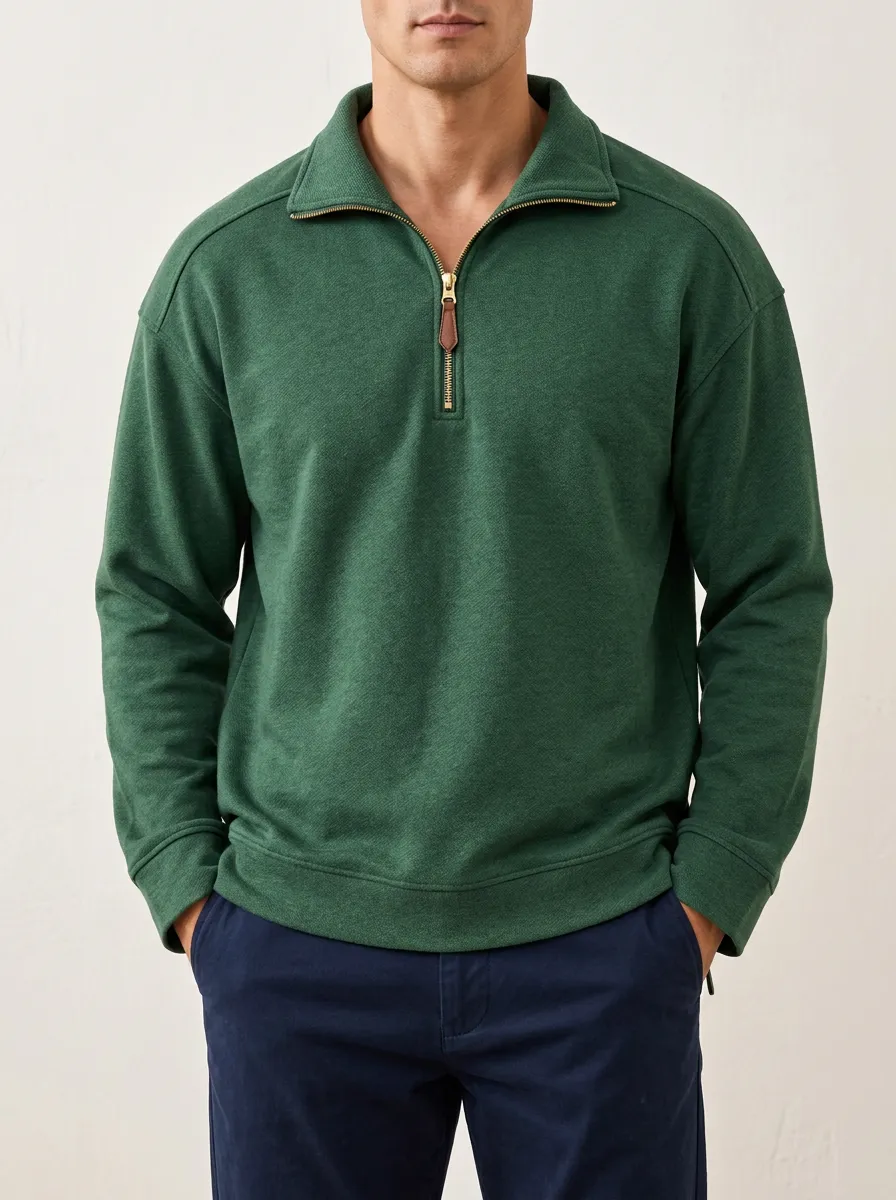 Solid Finish Quarter-Zip Sweatshirt for Uncomplicated Dressing
