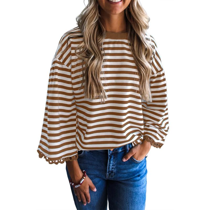 🔥Direct Factory Price - Women's Sweater Crewneck Striped Knit Pullover