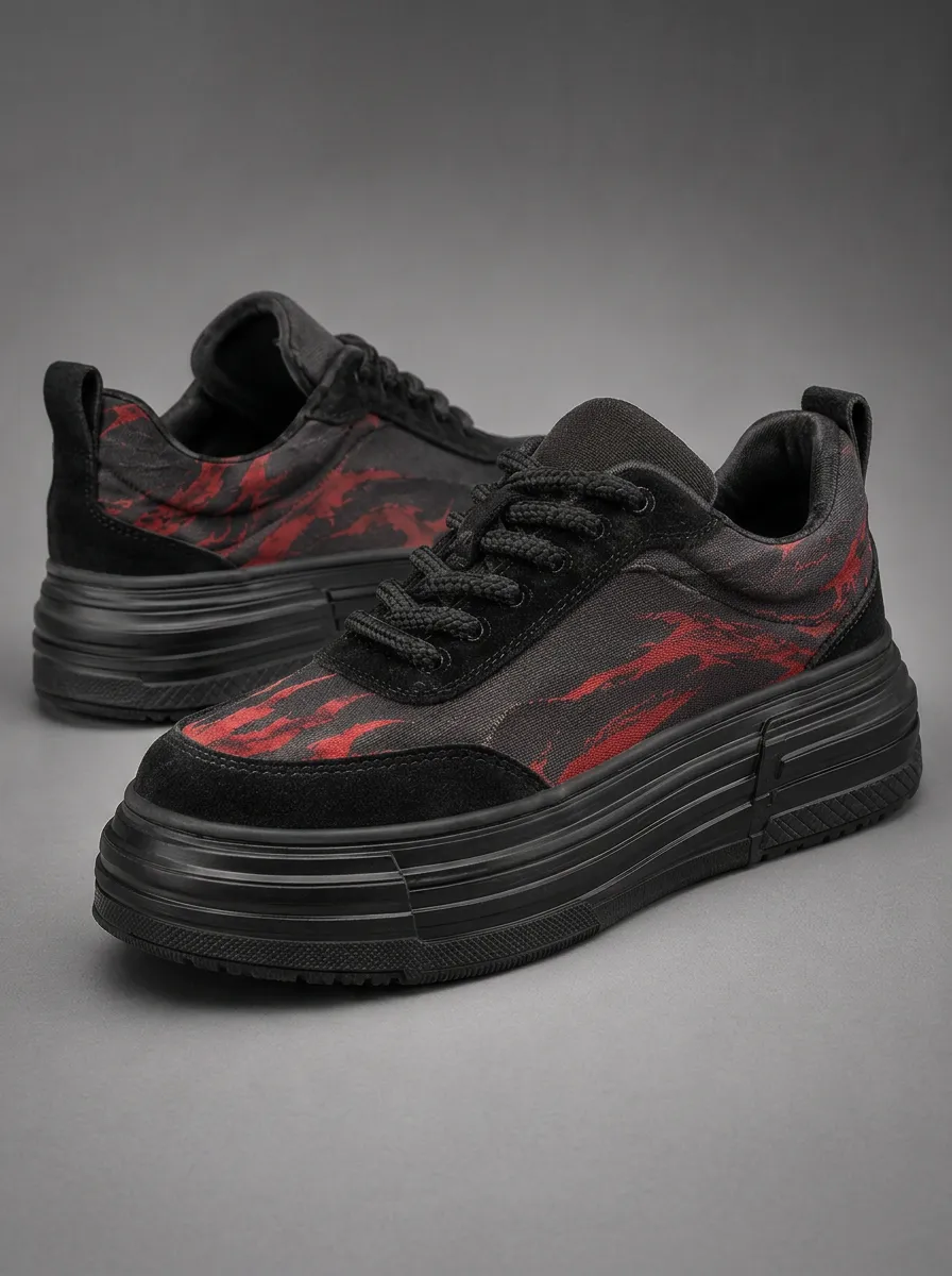 Men's Streetwear Abstract Brushstroke Patterned Skate Shoes