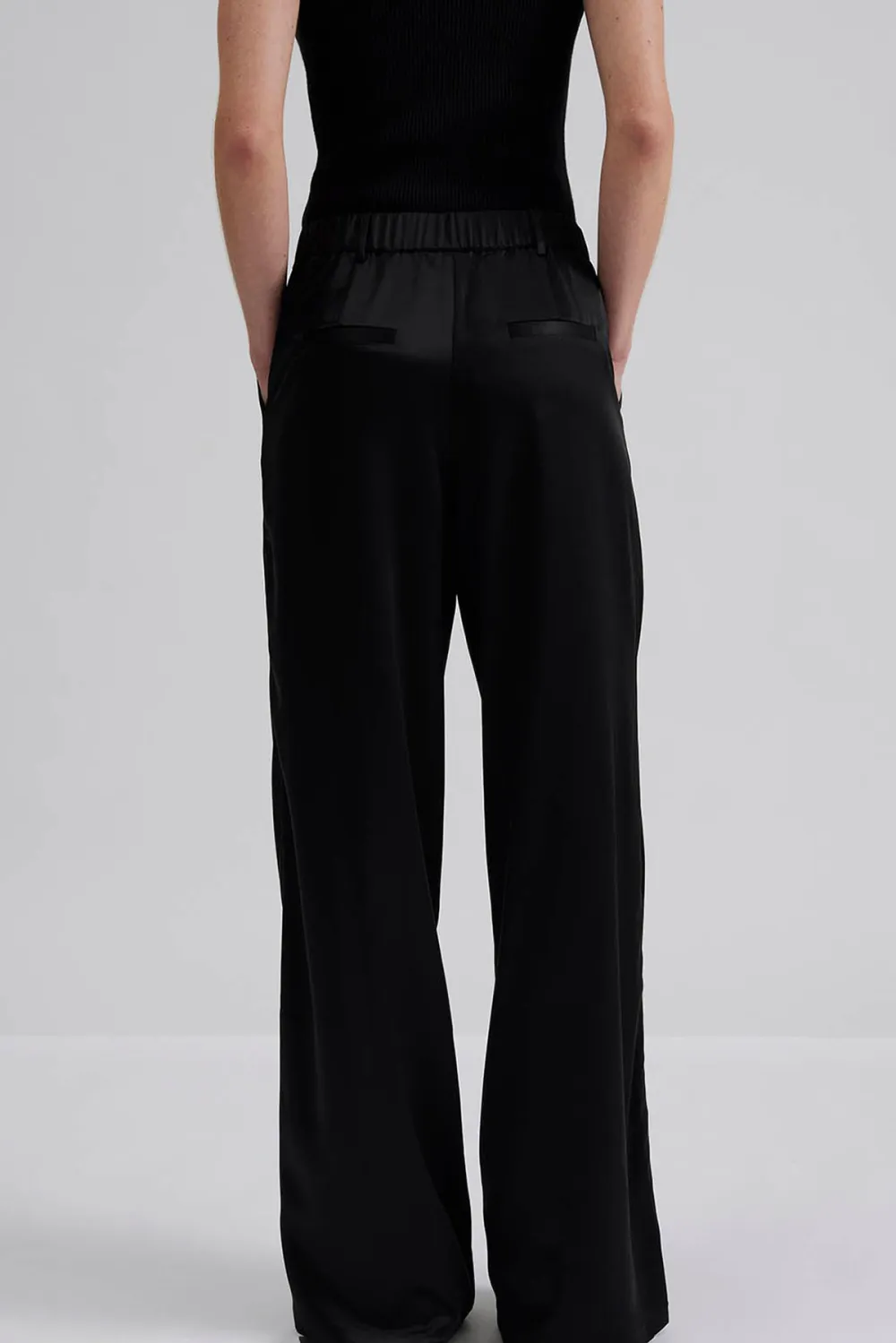 Elastic Waist Wide Leg Satin Trousers