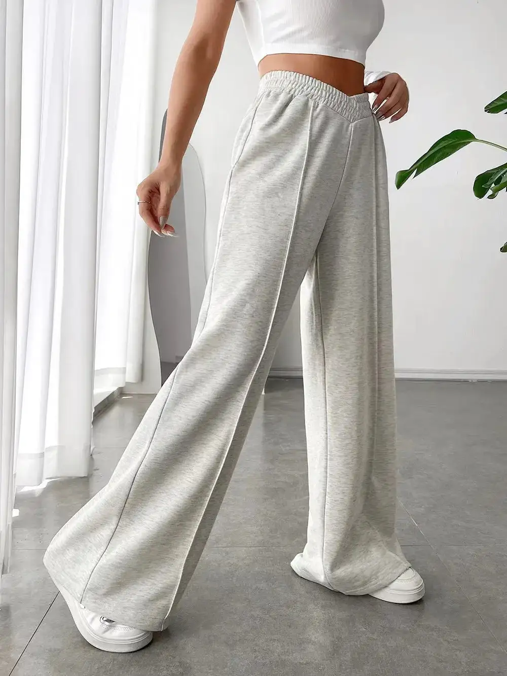 Gathered High Waist Wide Leg Pants
