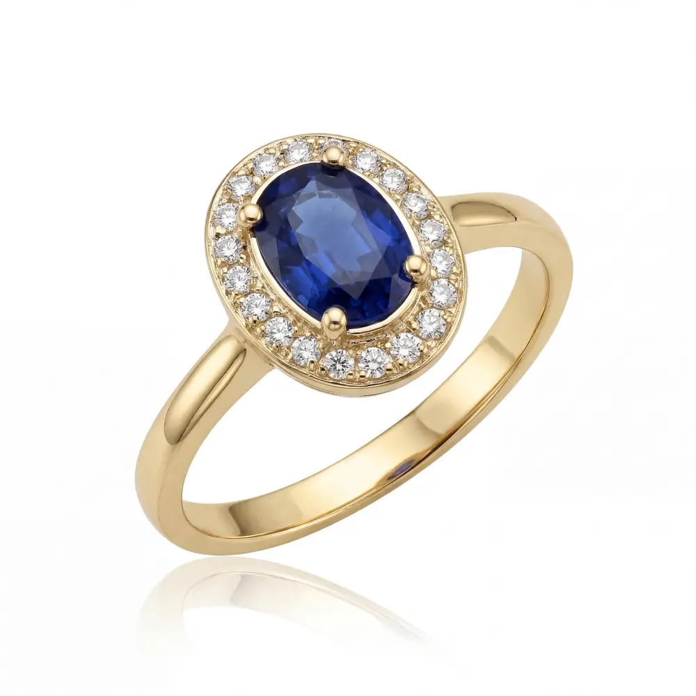 Simulated Sapphire Oval Halo Ring