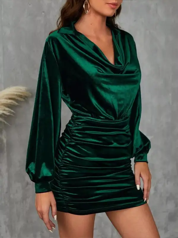Comfort Fit Velvet Ruched Mini Dress