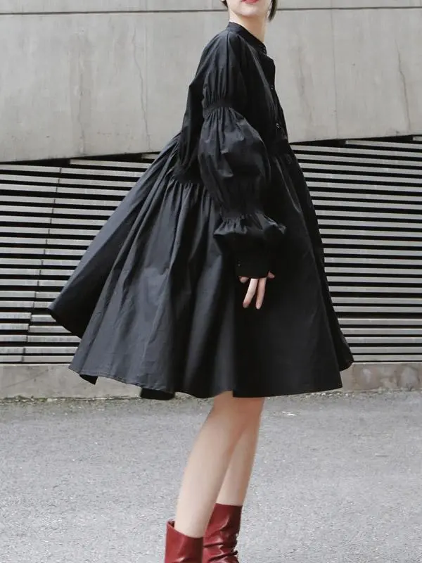Relaxed Original Designed Irregular Puff Shirt Dress