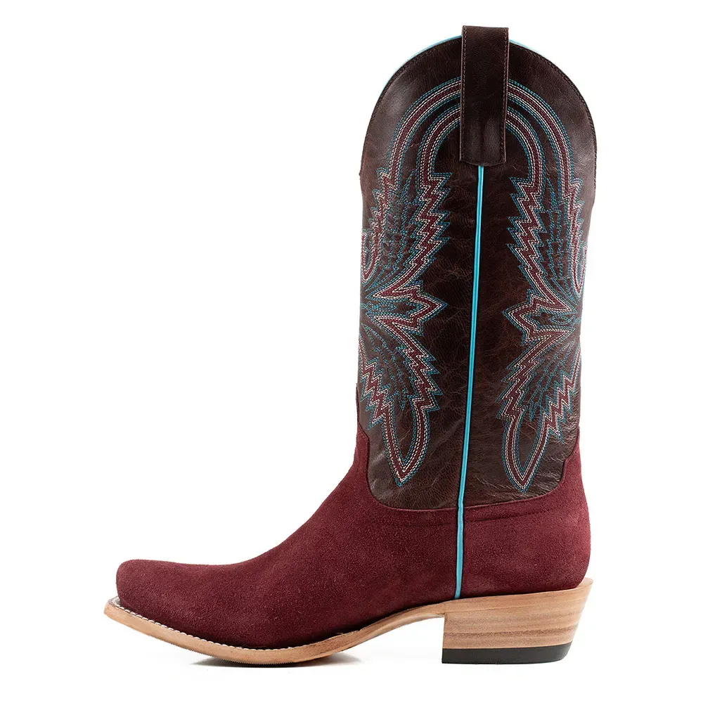 Classic Faux-Suede Faux-Leather Embroidered Square-Toe Mid-Calf Boots