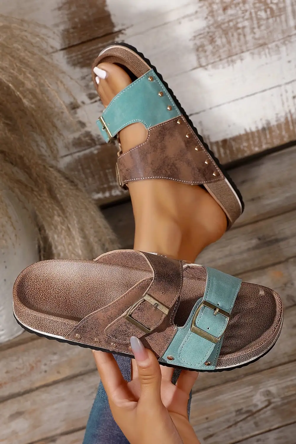 Leopard Retro Buckle Suede Sandals