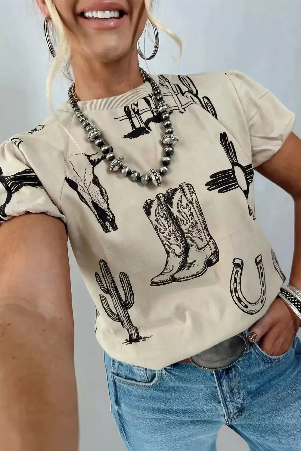 Western Print Short Sleeve T-Shirt