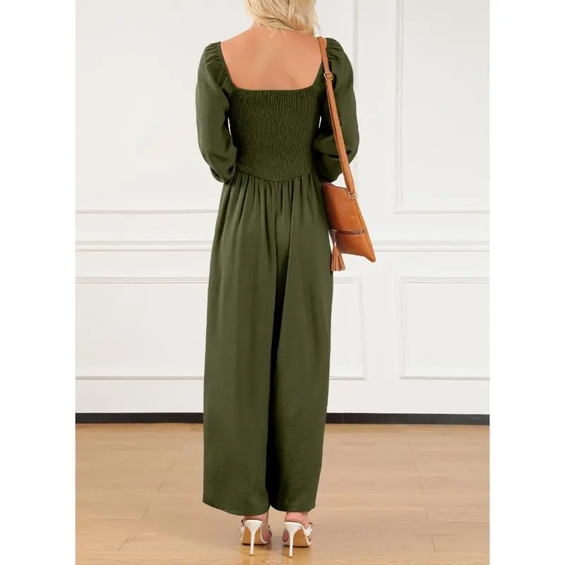 CLEARANCE SALE  Women's Casual Loose Overalls Jumpsuits One Piece Long Sleeve Wide Leg Long Pant Rompers With Pockets Plus Size Packge Suit