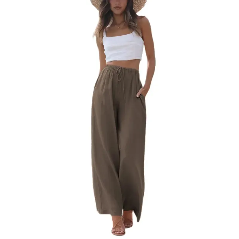 Women's Summer Cotton Linen Wide Leg Pants