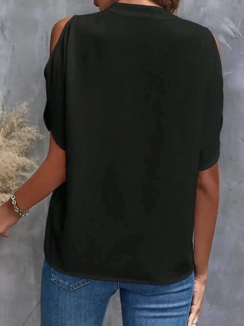 Cold Shoulder Notched Blouse