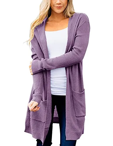 Women's Long Sleeve Open Front Hoodie Knit Sweater Cardigan Outwear