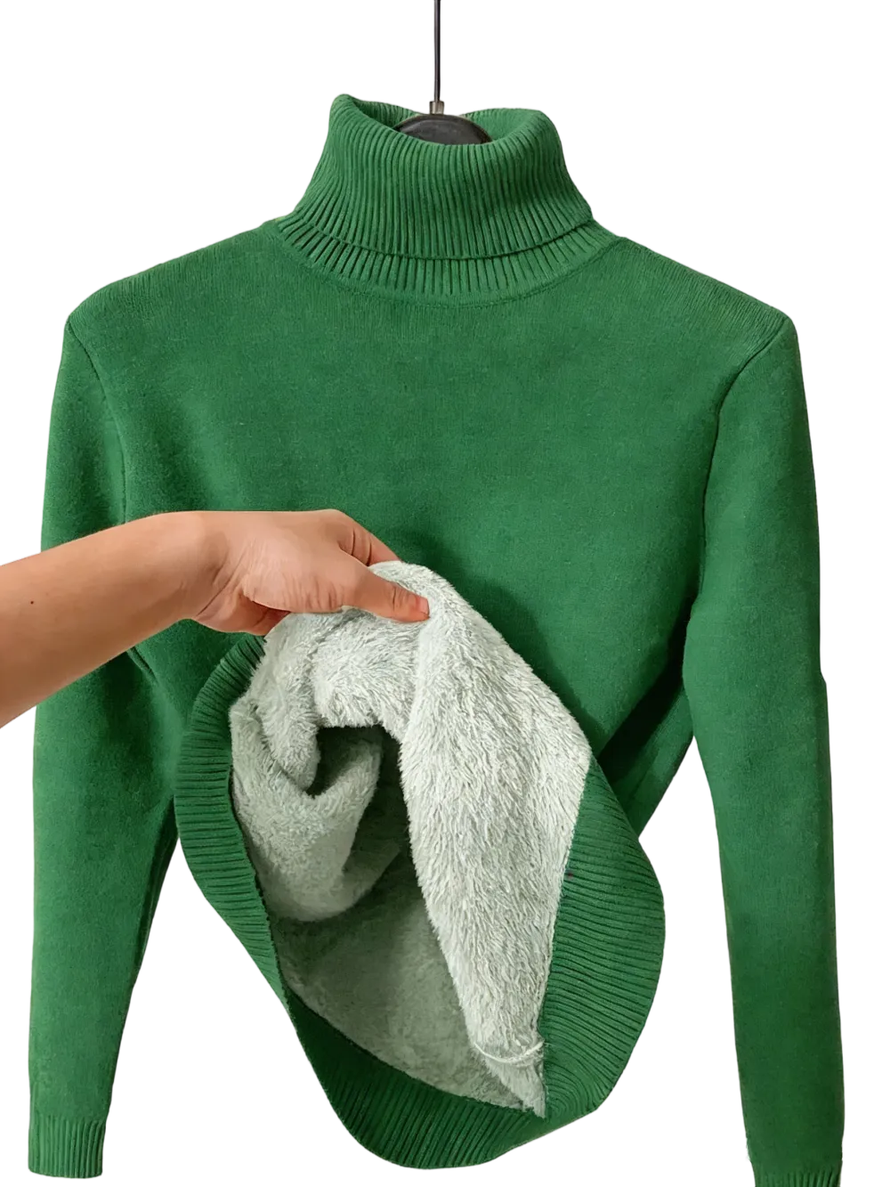 Women's solid color warm lining drop shoulder turtleneck sweater