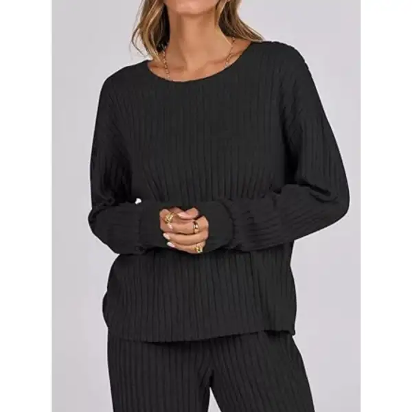 Relaxed Fit Ribbed Knit Top and Pants Set