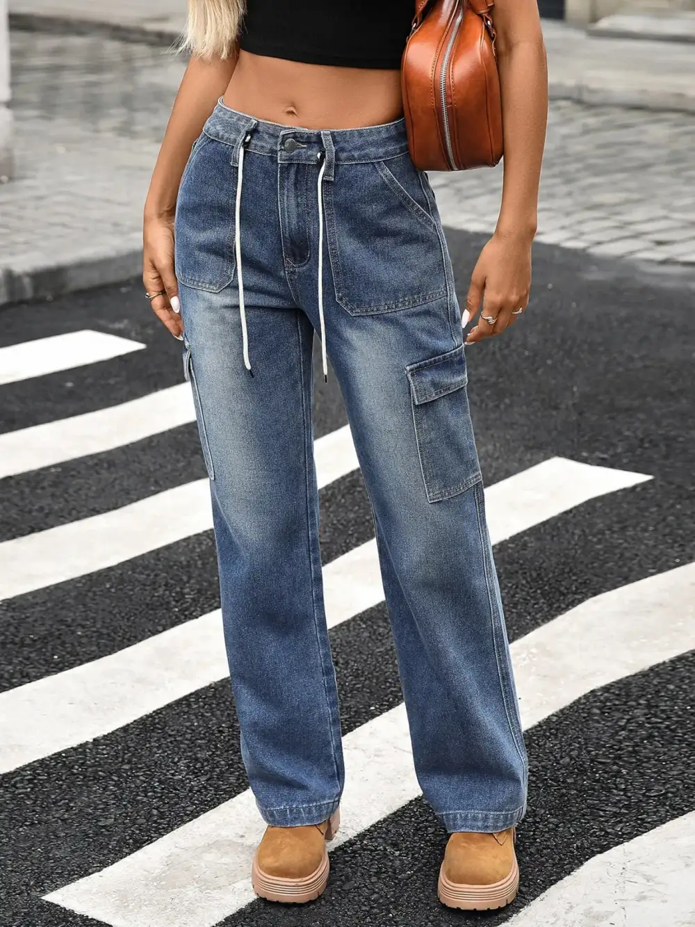 Everyday Drawstring Wide Leg Jeans