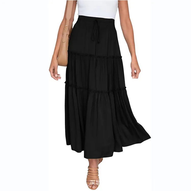 Women's High Waist Midi Skirt Bohemian Pleated Elegant Pants