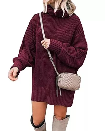 Women Fashion Sweater Short Dress Long Sleeve Turtleneck Oversized Fall Winter Soft Chunky Knit Pullover Sweaters