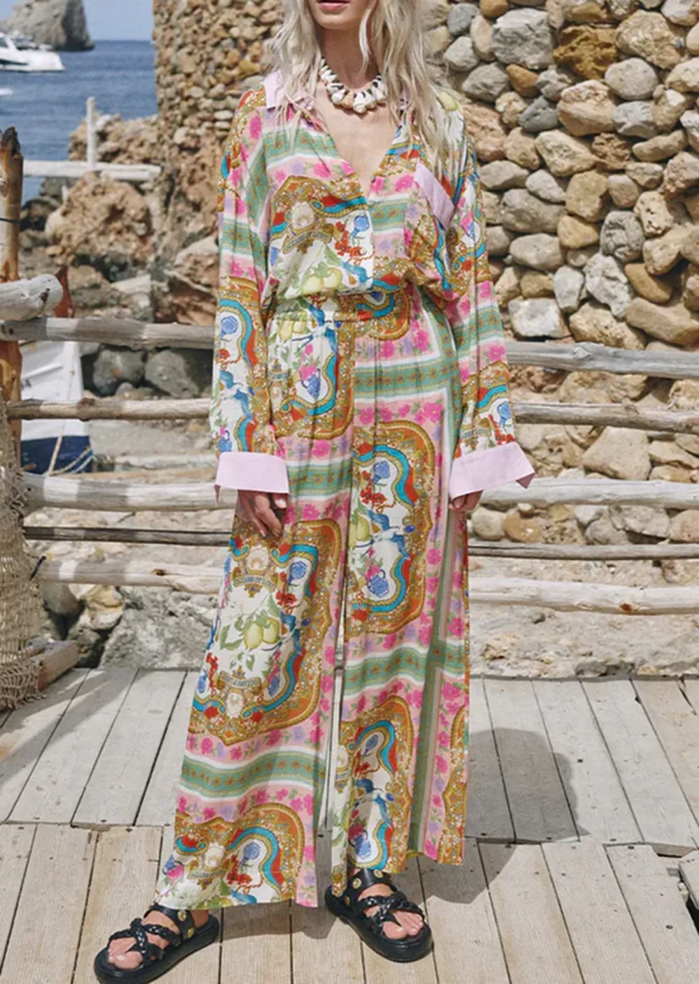 PRINTED ELASTIC WAIST PANTS