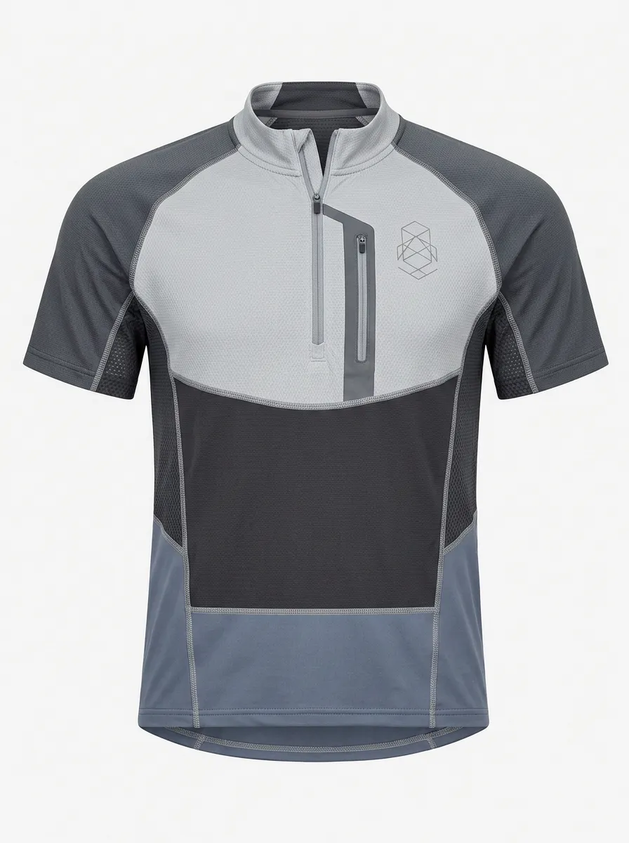 Men's Geometric Logo Quarter-Zip Chest Pocket Sports Shirt