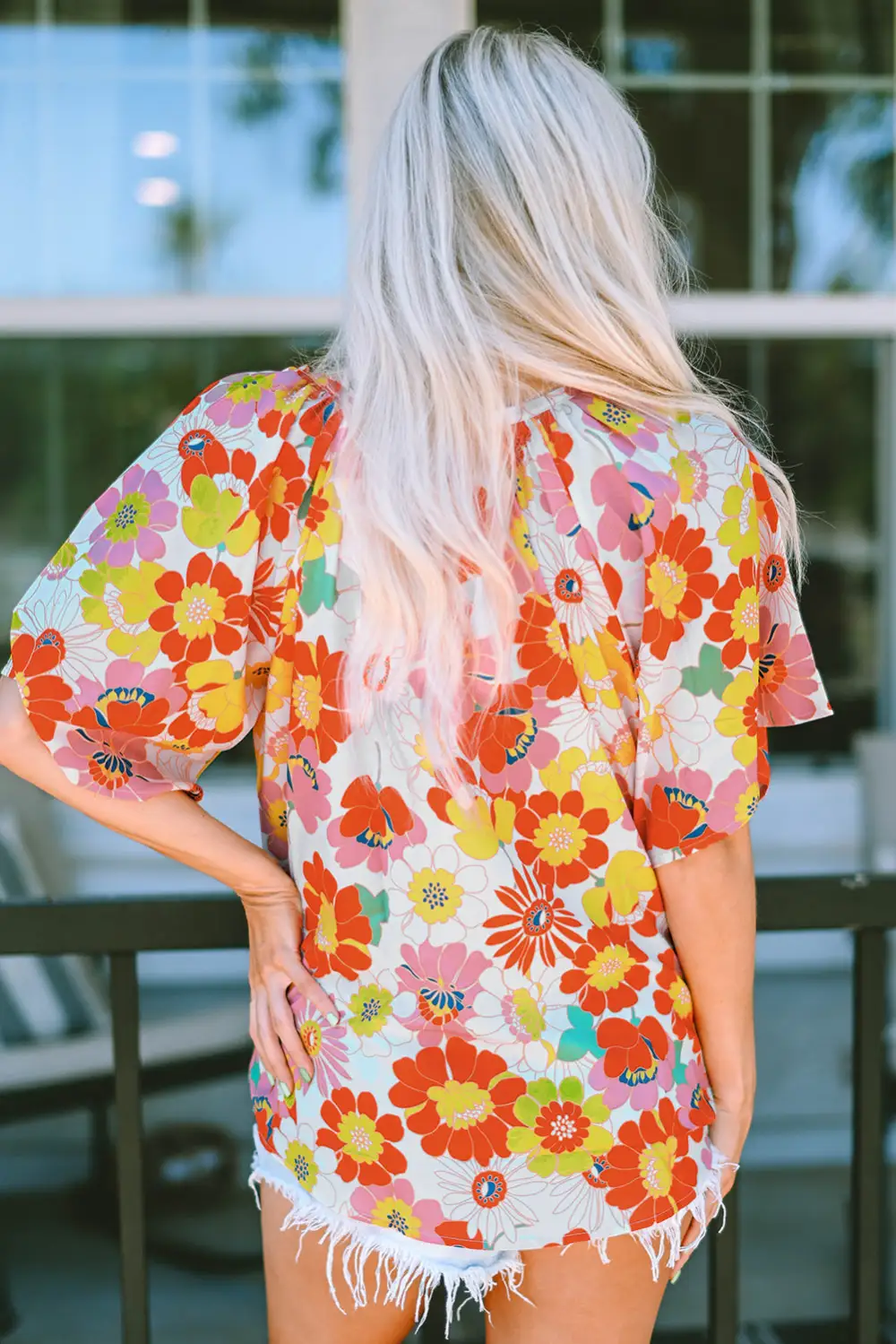 Floral Abstract Print V-Neck Blouse