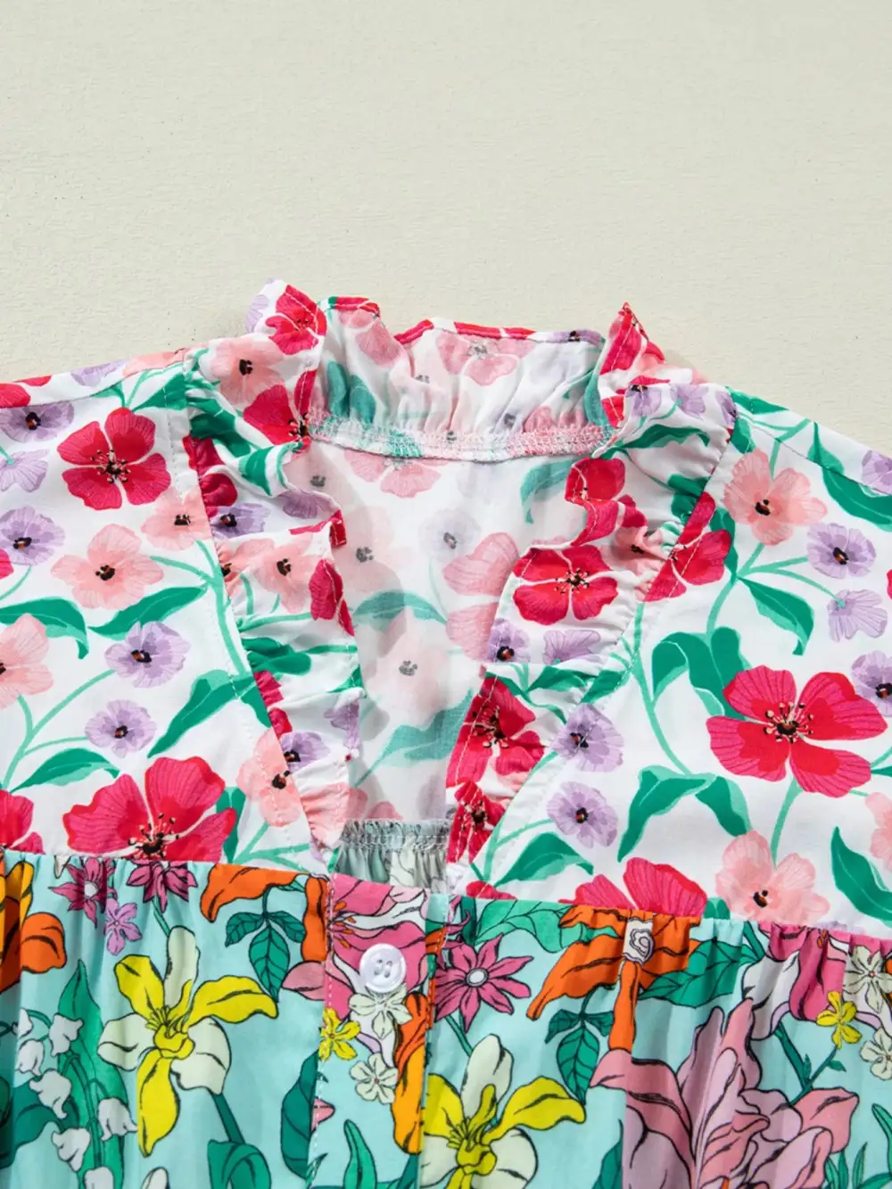 Button Front Floral Blouse