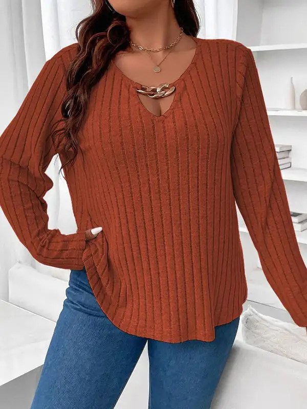Long Sleeve Relaxed V-Neck T-Shirt