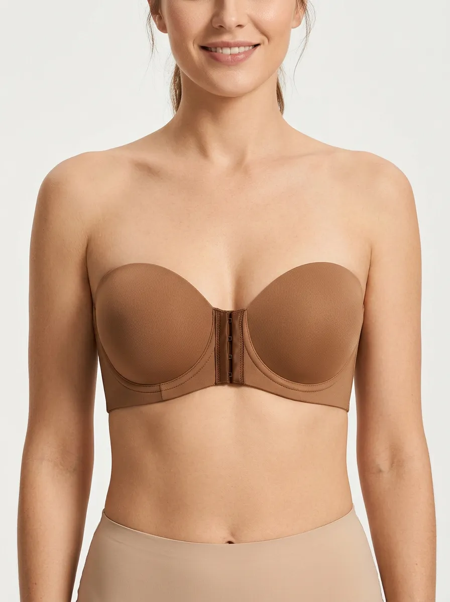 Women's Tonal-Stitch Contoured-Cup Front-Closure Strapless Bra