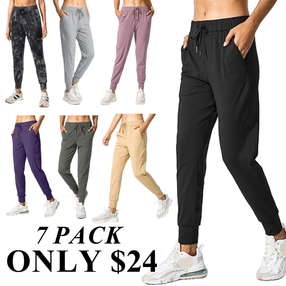 7PACK-Women'S Athletic Pants With Adjustable Drawstring Pockets For Running, Lounging, Workout, And Jogging