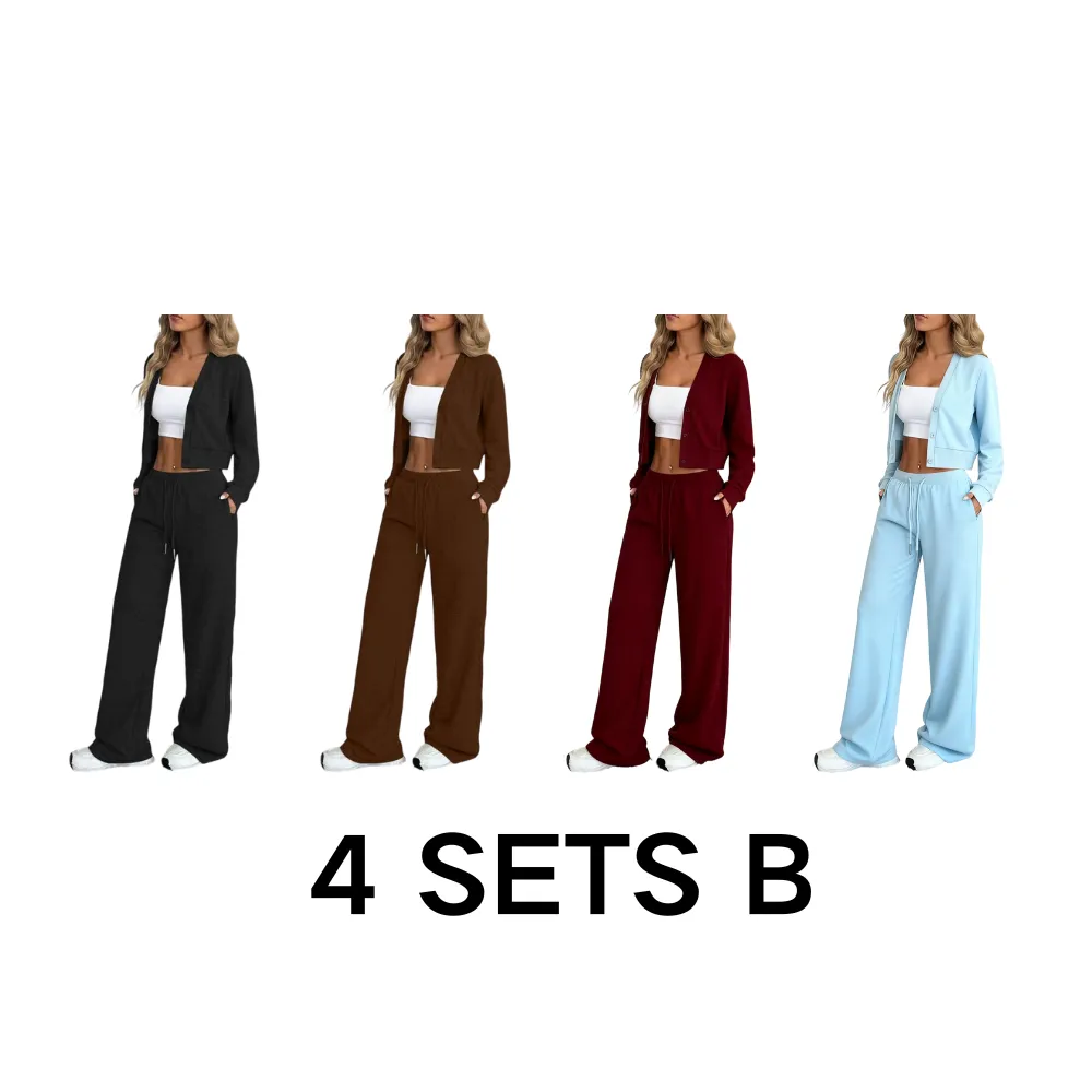 Women's Long Sleeve Jacket & Pants Set, Casual Fashion for Fall Winter