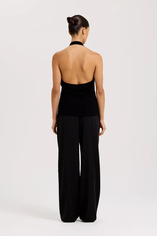 Black Open Back Halter Knit Vest