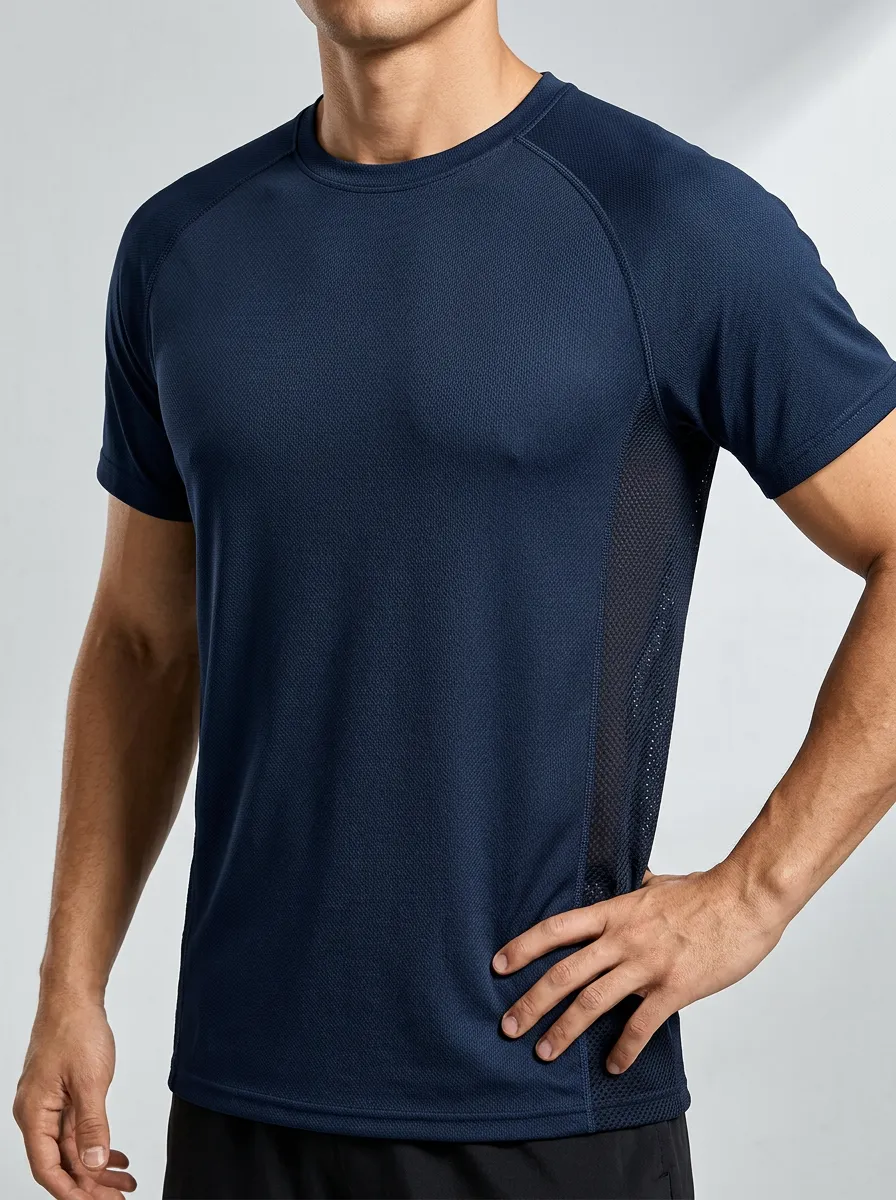 Men's Athletic Fitness Mesh Panel Printed T-Shirt