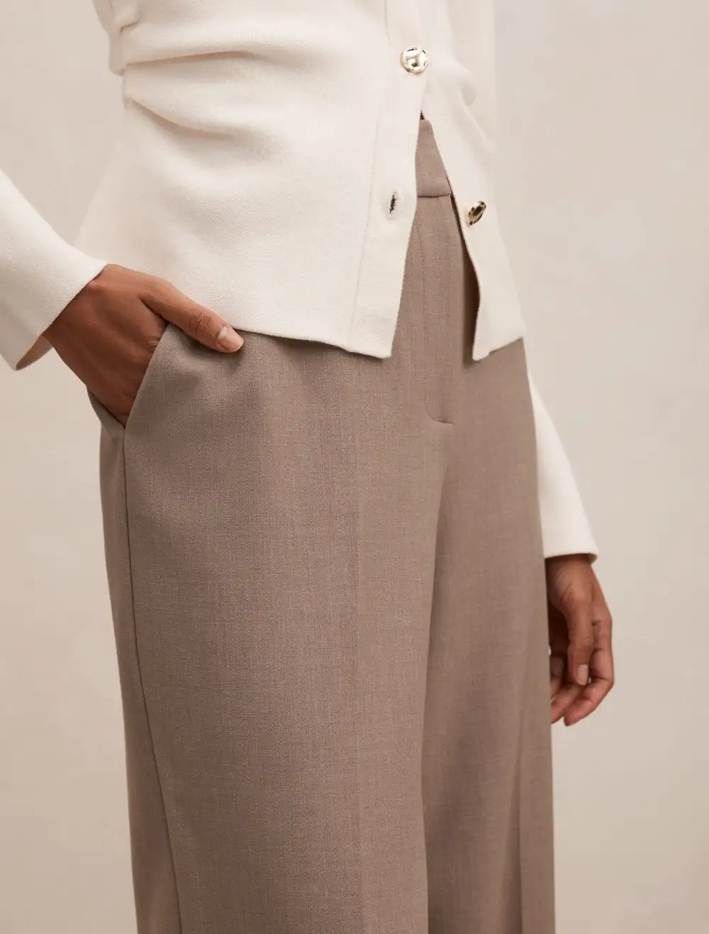 Light Taupe Petite Straight Leg Pants