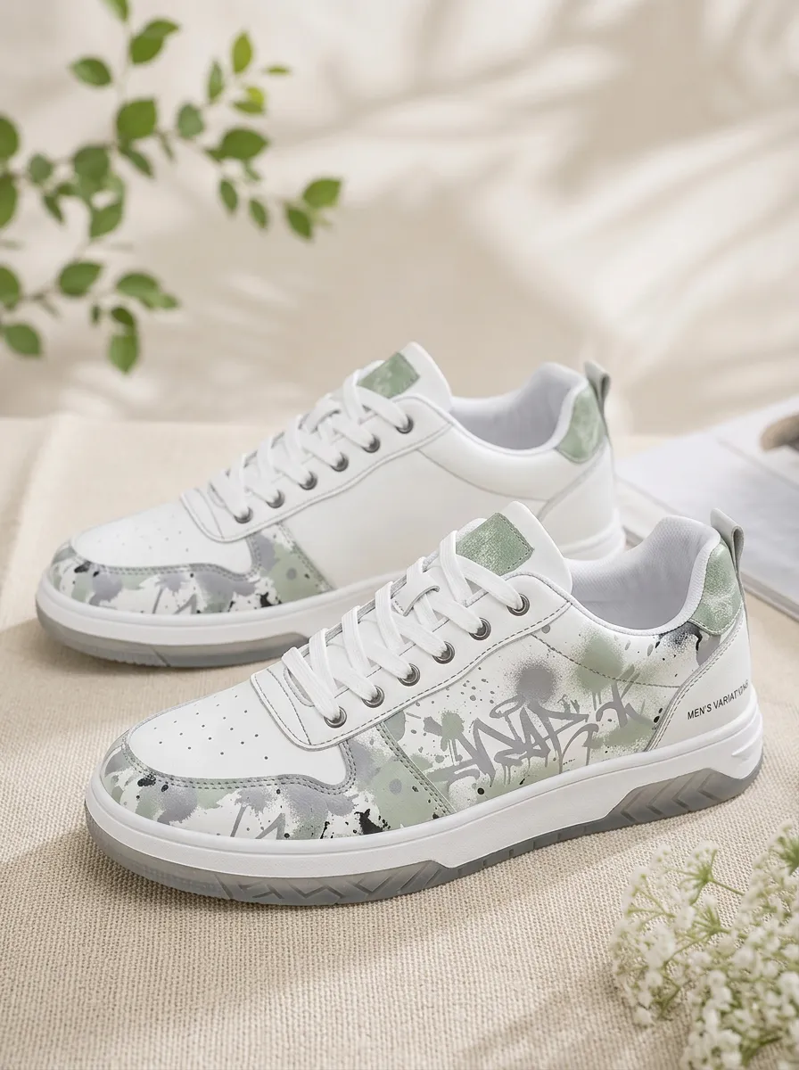 Men's Streetwear Graffiti Ink Splatter Patterned Skate Shoes