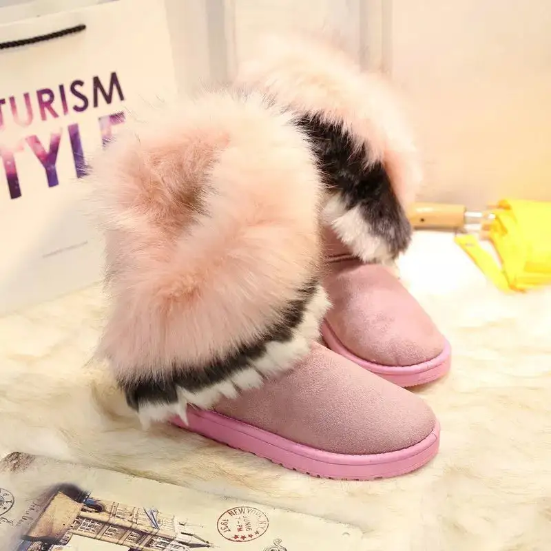Fluffy Fur Cuff Round Toe Boots