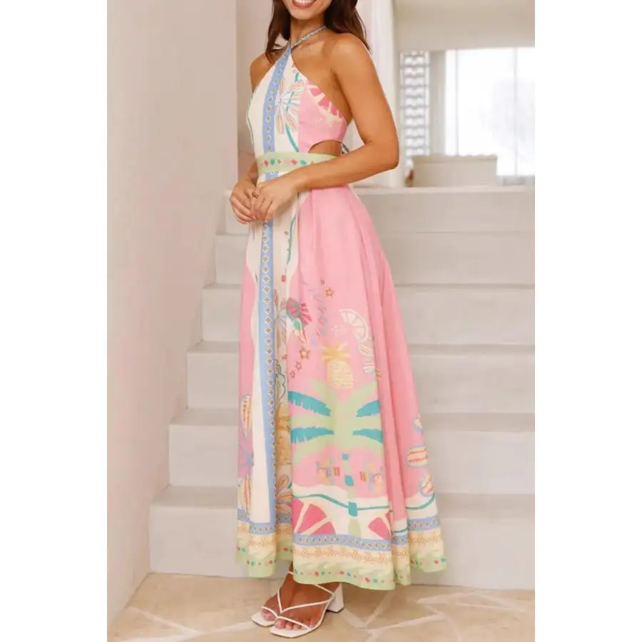 Easy Printed Halter Neck Maxi Dress