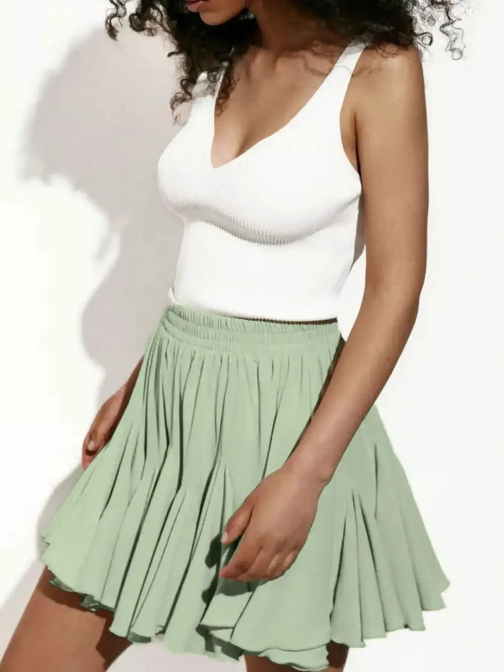 Ruffle Trim Elastic Skirt