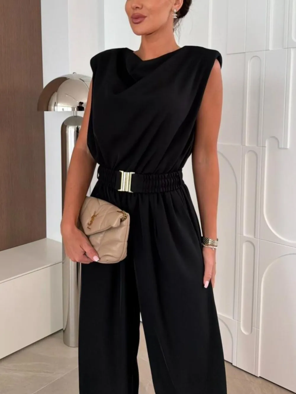 Sleeveless Wide Leg Tailored Jumpsuit