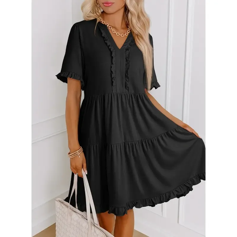 Women's V-neck Ruffle Dress