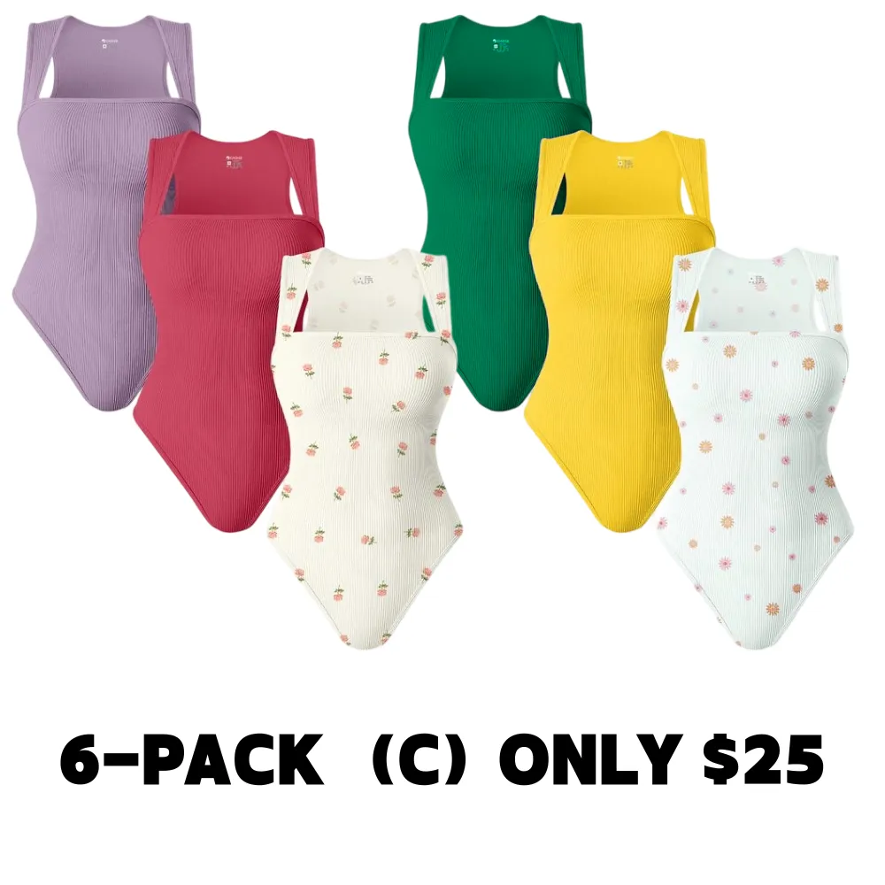 Womenswear 3 Piece Bodysuits Stretchy Underwear Sexy Ribbed Square Neck Sleeveless Stretchy Tank Tops Bodysuits Soft Lady