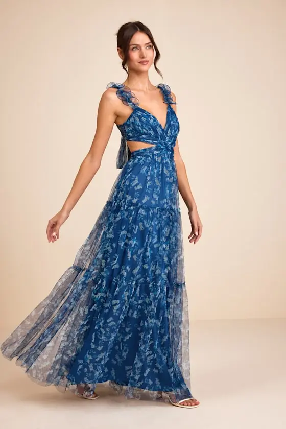 Ethereal Love Blush Floral Pleated Tiered Tie-Back Maxi Dress