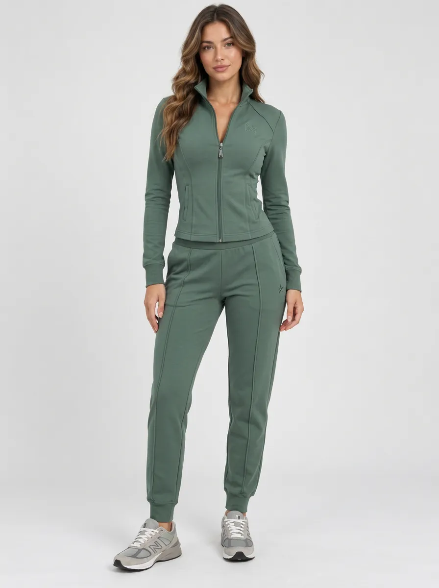 Women's Sage Green Tapered Jogger Zip-Up Jacket & Jogger Set