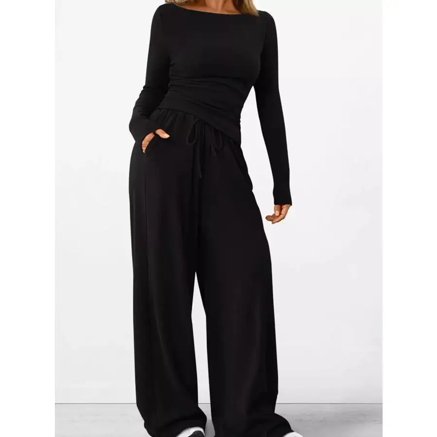 Everyday Long Sleeve Top and Wide Leg Pants Set