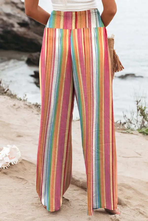 Textured Smocked High Waist Pants