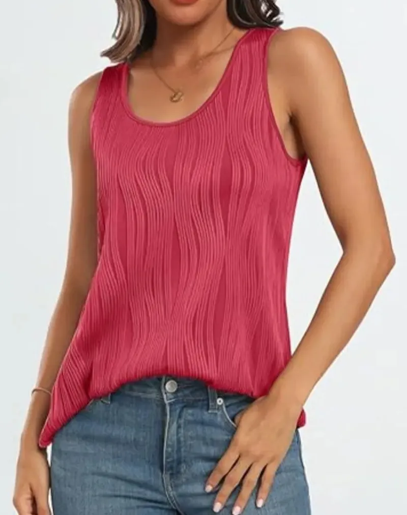 Round Neck Wide Strap Tank With Sheer Detail