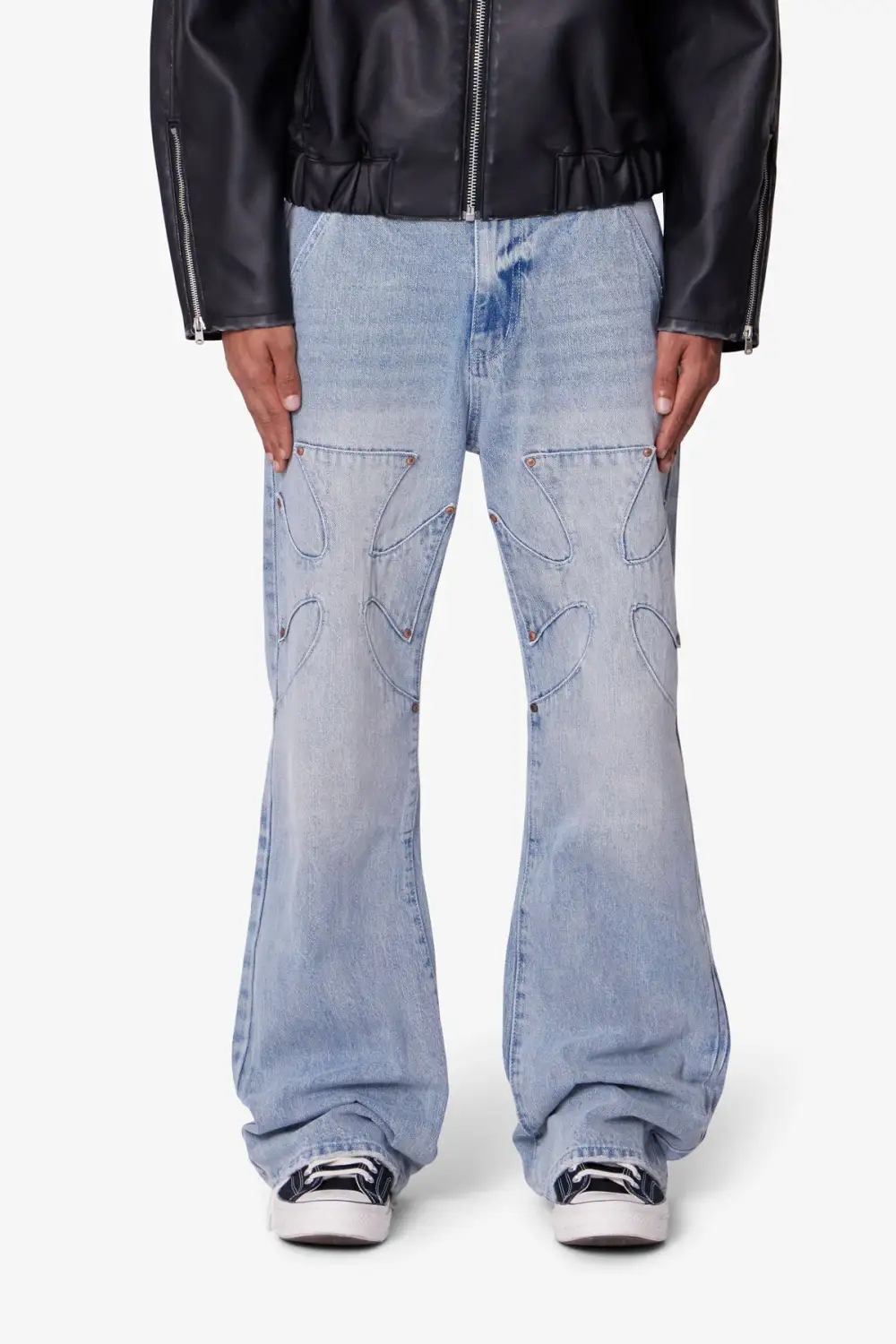 Relaxed Cross Detail Denim Jeans